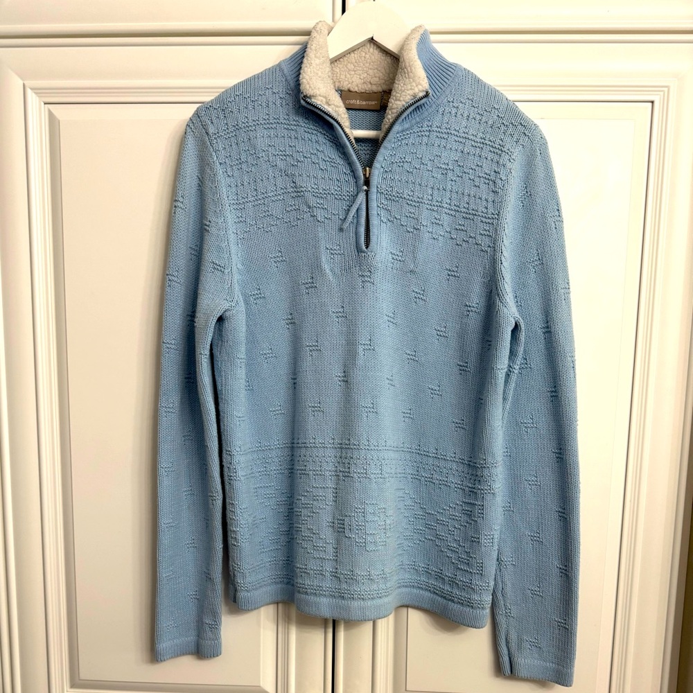 Croft + Barrow Size Medium Light Blue Long Sleeve 1/4 Zip Sweater Sherpa Collar